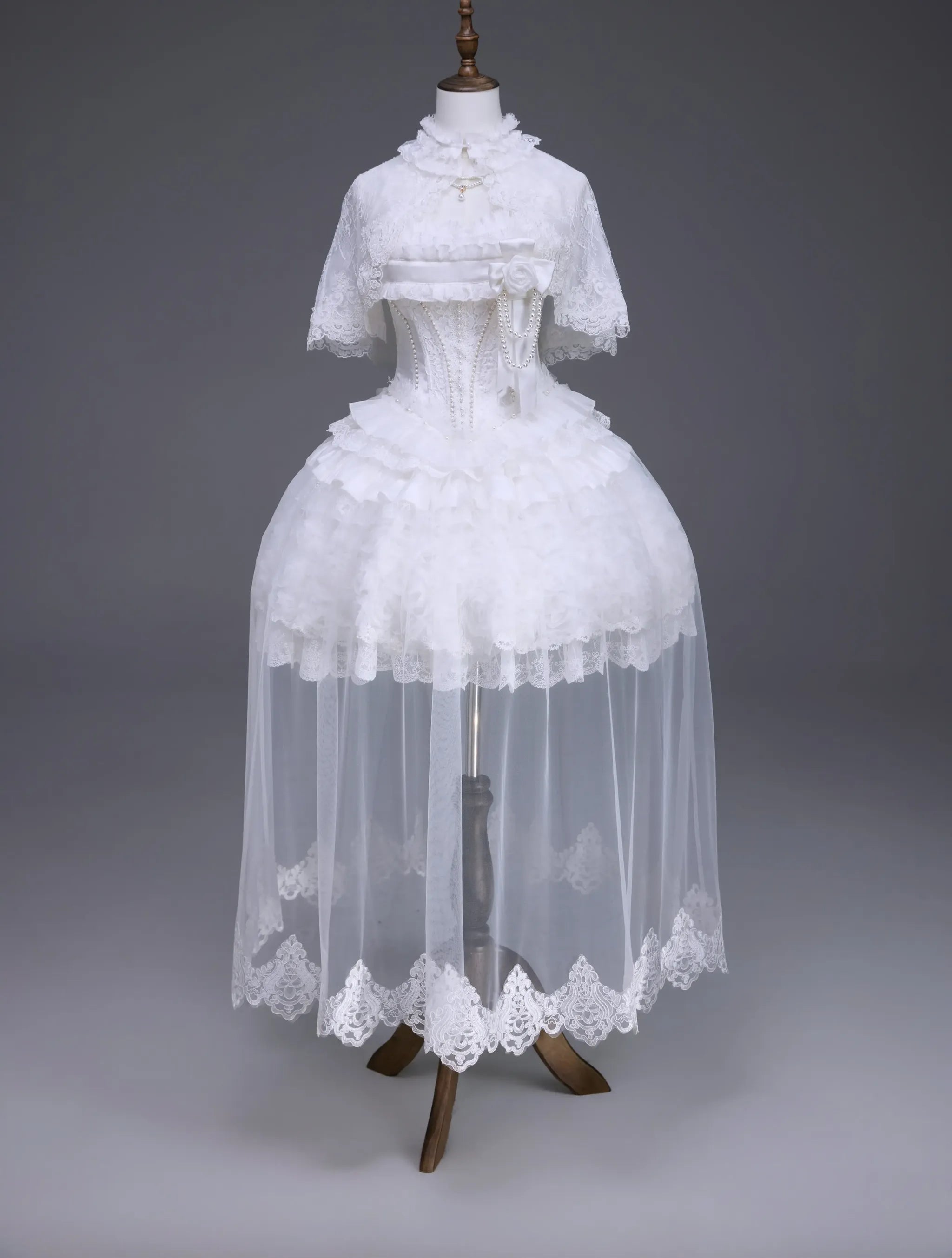 Nameless Snow - Classic Lolita Corset JSK Dress, Detachable Cape (L M S XL XS) 45683:859018