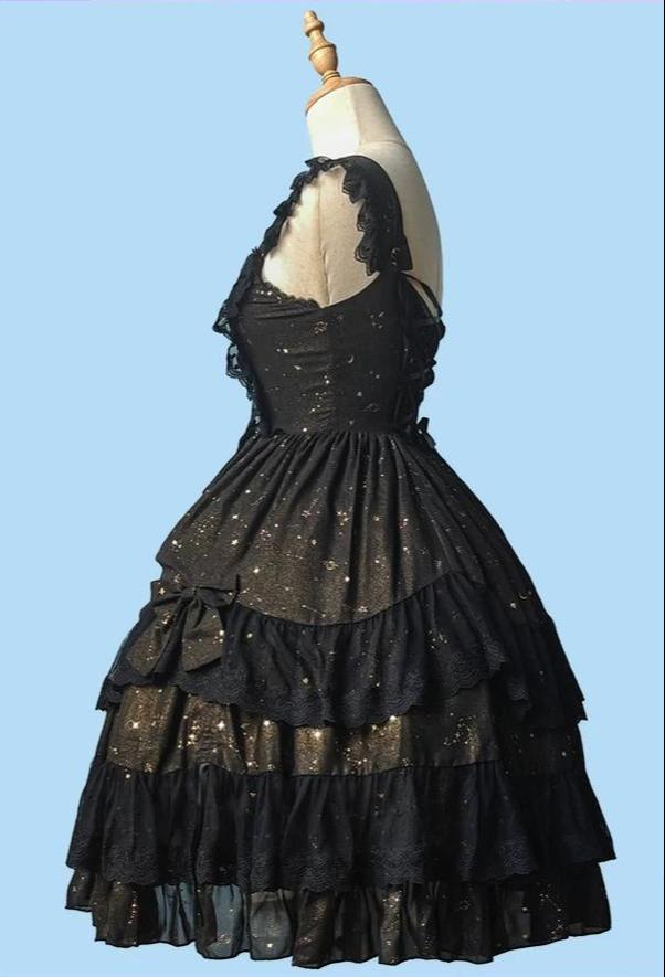 Star Wish - Classic Lolita JSK Dress, Gold Foil Constellation Chiffon 45954:869323