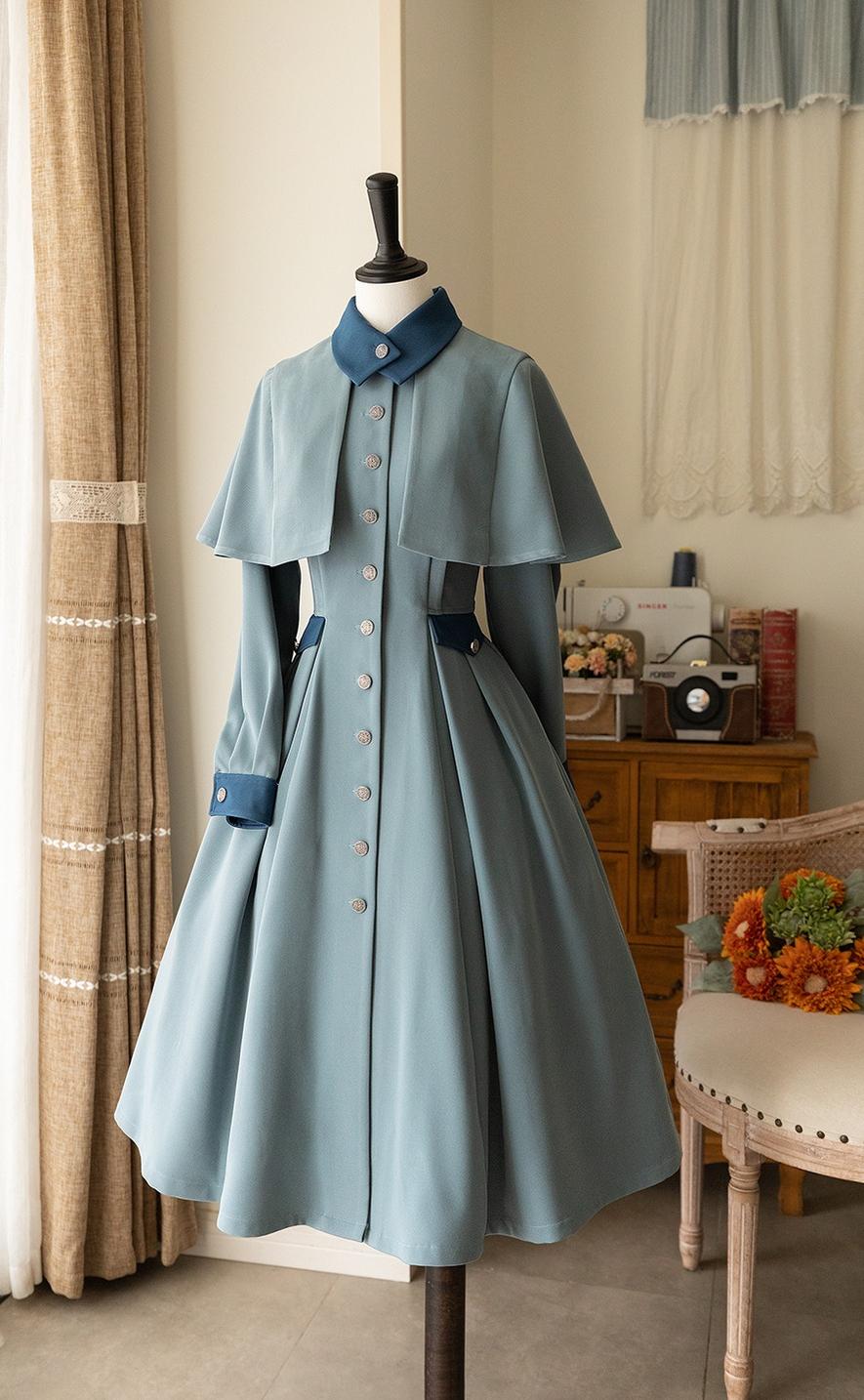 Forest Wardrobe - Elegant Lolita Dress Winter Lolita Coat Dress S Grey-Blue