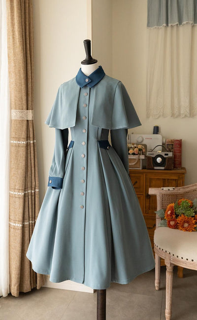 (BFM)Forest Wardrobe~Elegant Lolita Dress Winter Lolita Coat Dress S Grey-Blue 