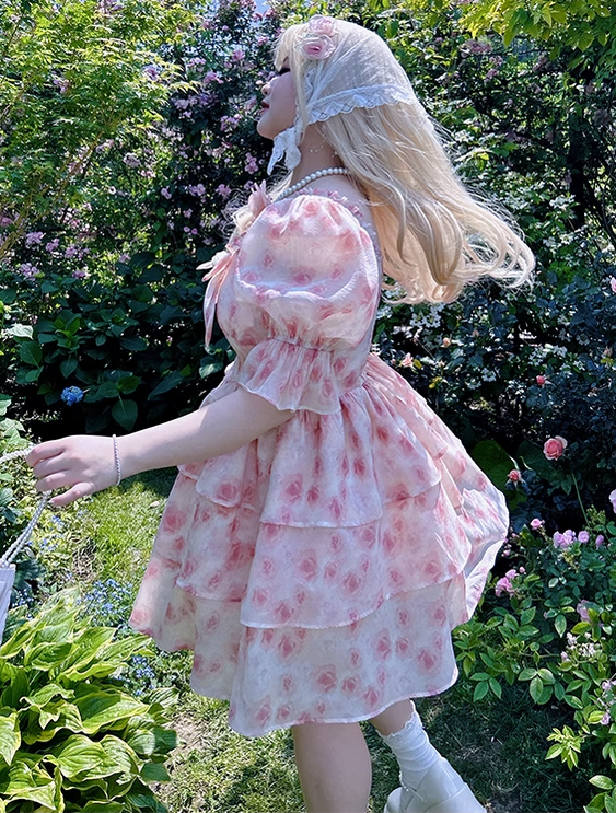 Yingtang~Berlin Rose~Plus Size Lolita Dress Puffy Trailing Floral Print   