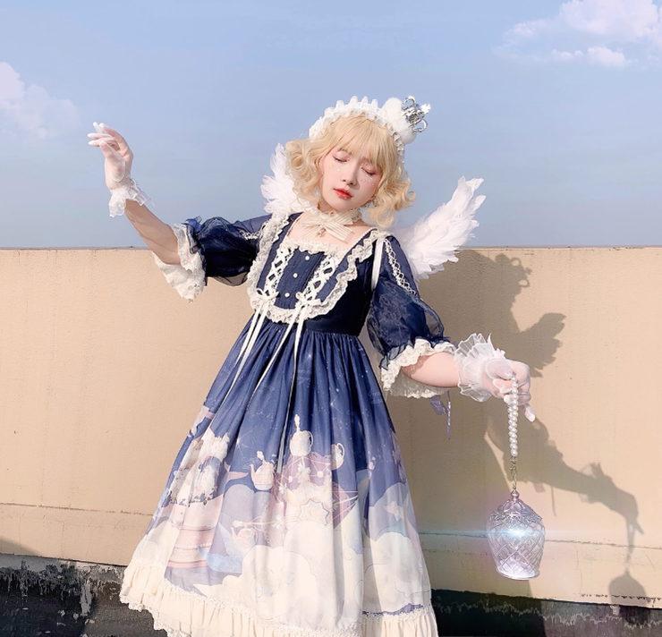 Amnesia~Dream Whale Island~Sweet Lolita Whale Print OP 0 dark purple 