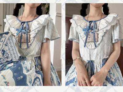 Alice in Wonderland~Rabbit Sewing Machine~Elegant Lolita Dress JSK and OP Floral Dress Set   