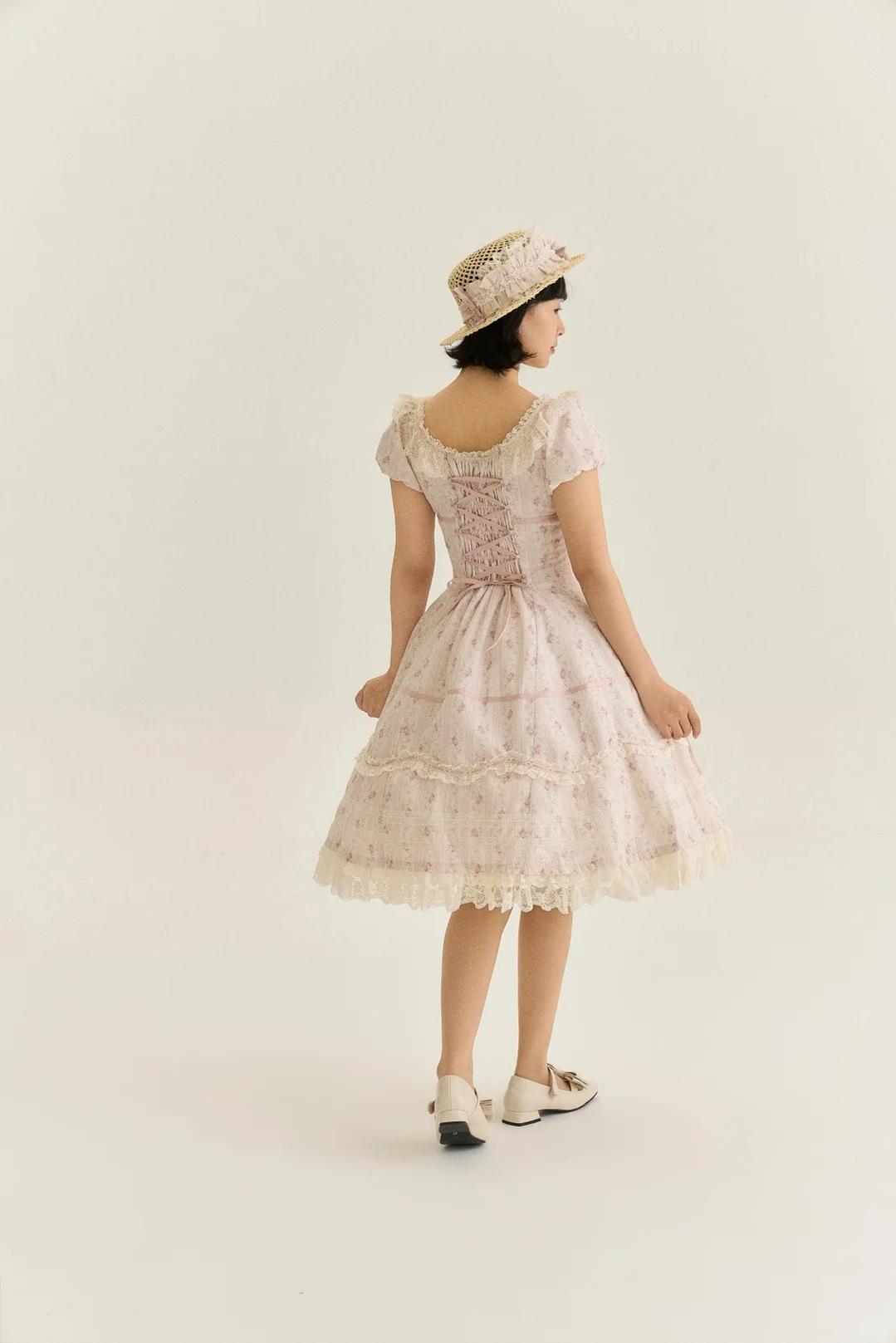 Spring Tale - Old School Lolita Floral Printed Dress, Front Opening 45767:861684