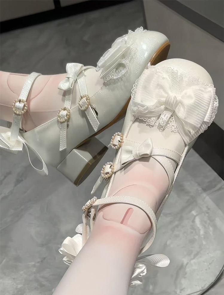 Cloud Satin Dream - Sweet Lolita Shoes, Ribbon Bows & Round Toe