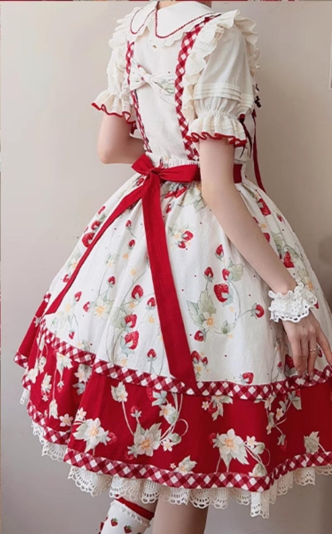 Baozizhu~Sweet Lolita Shirt Strawberry Embroidery Ivory Blouse   