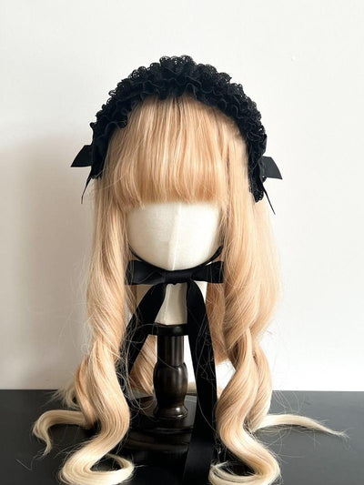 MAID~Customized Elegant Lolita Bow Lace KC Headdress Black  