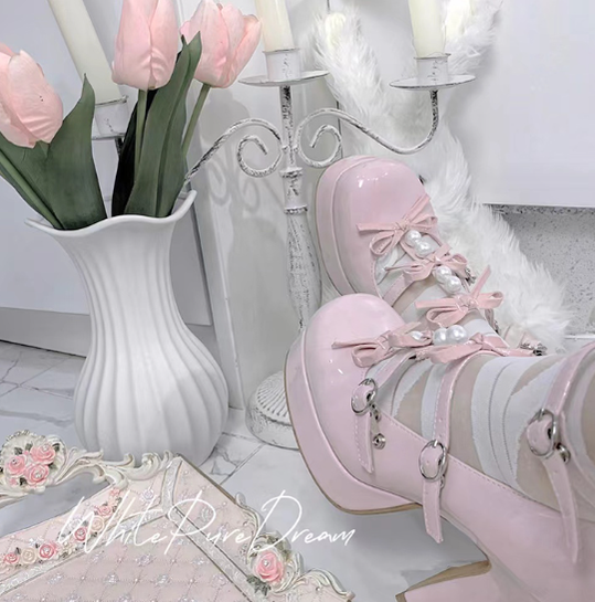 Pure Tea For Dream - Sweet Lolita Platform Pearl Bow Shoes