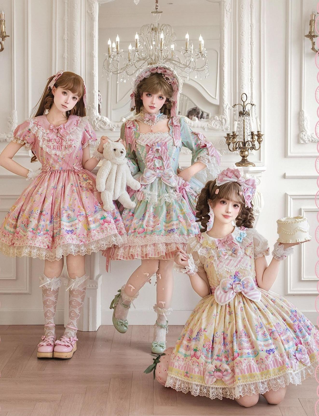 Macaron - Printed Sweet Lolita OP Dress, Old School Lolita JSK Available