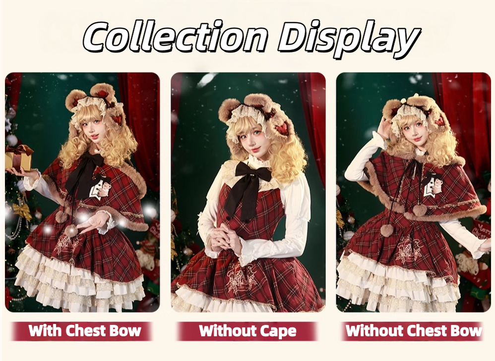 OCELOT - Kurikuma Cocoa - Christmas Plaid Lolita JSK, Hooded Cape 44202:799845