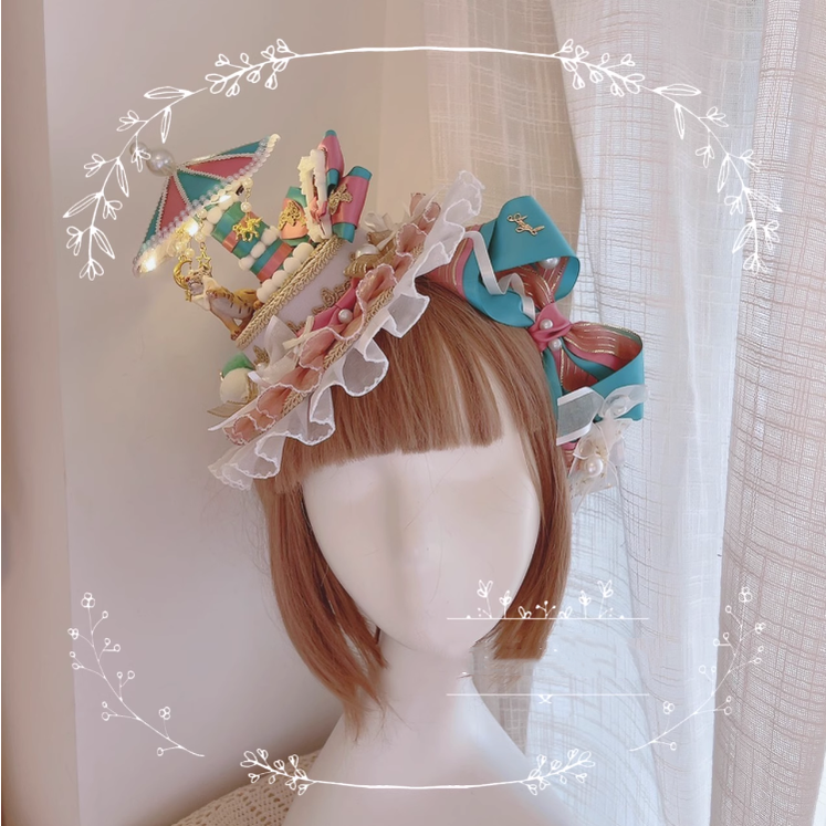 Cat Box - Night Party - Kawaii Lolita Small Top Hat KC Headdress Tiger pink green Hat
