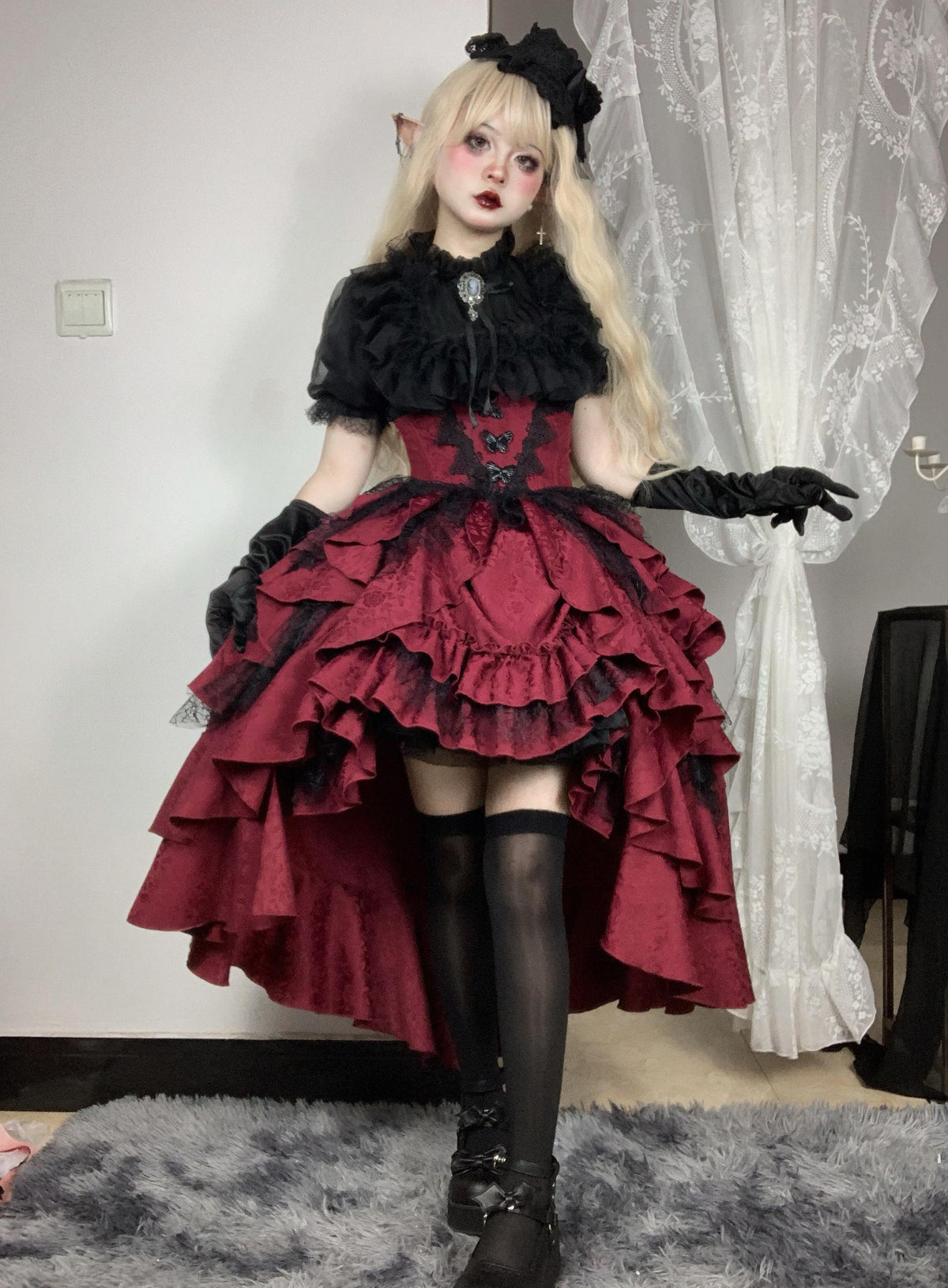 Mistshroud Manor - Gothic Lolita Blouse & Boned Waist SK, Drawstring Lift-up Hem 45909:867731