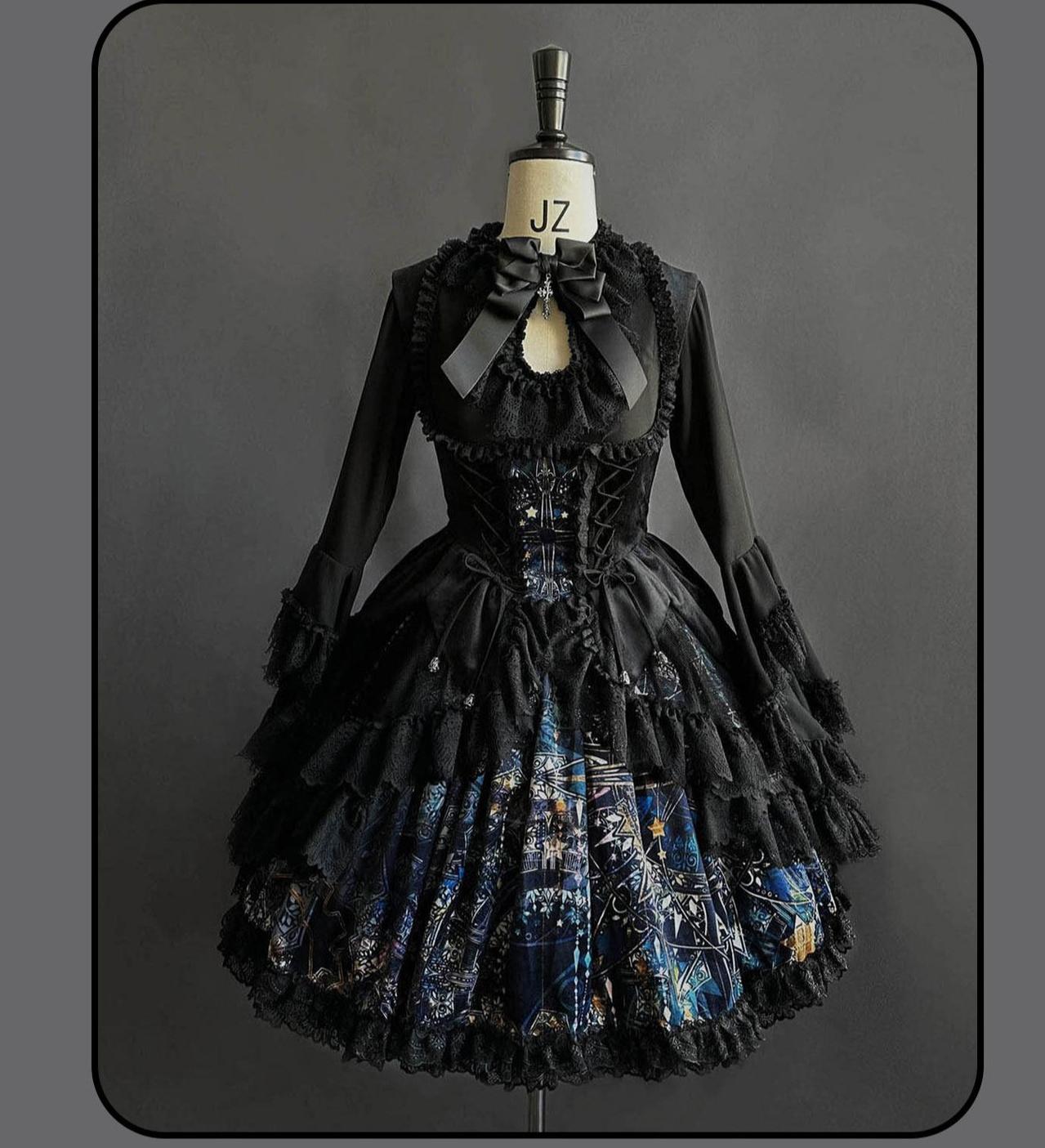 Night Traveler - Gothic Lolita Skirt Long Coat Long-Sleeved Shirt and Bustier 42119:812677