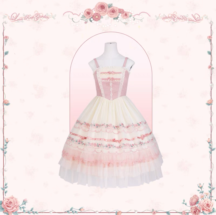 Mademoiselle Pearl~Rose Garden~Elegant Lolita Dress Bridal Floral Dress XS Lace embroidery JSK 