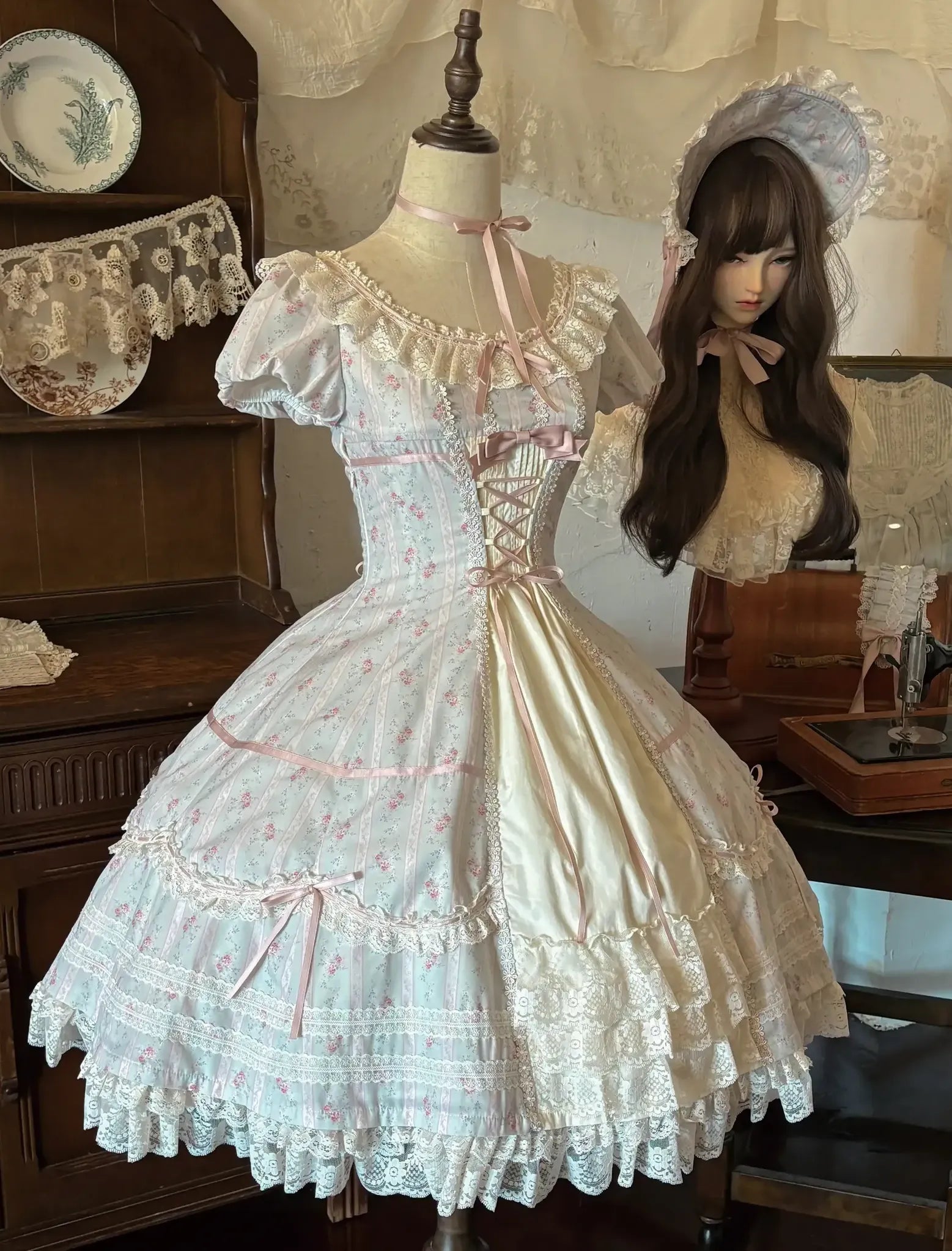 Spring Tale - Old School Lolita Floral Printed Dress, Front Opening (2XL L M S XL) 45767:861691