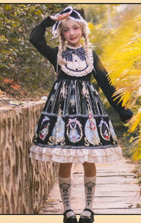 Niu Niu~Easter~Plus Size Black Long-sleeve Vintage Lolita OP   