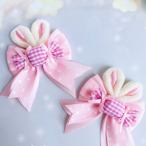 Sweetheart Endless~Sweet Lolita Cuffs Handmade Multicolor Rabbit Ears a pair of pink candy rabbit ears cuffs(pin)  