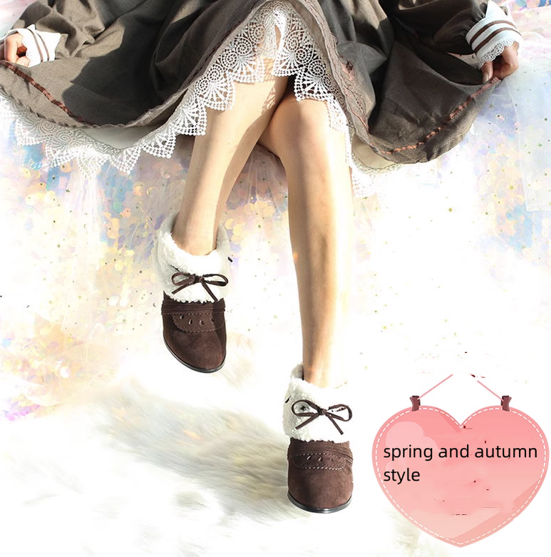 Spring Day Lolita - Kawaii Lolita Winter Multicolor Ankle Boots chocolate spring and autumn style size 25.5# (41 size)