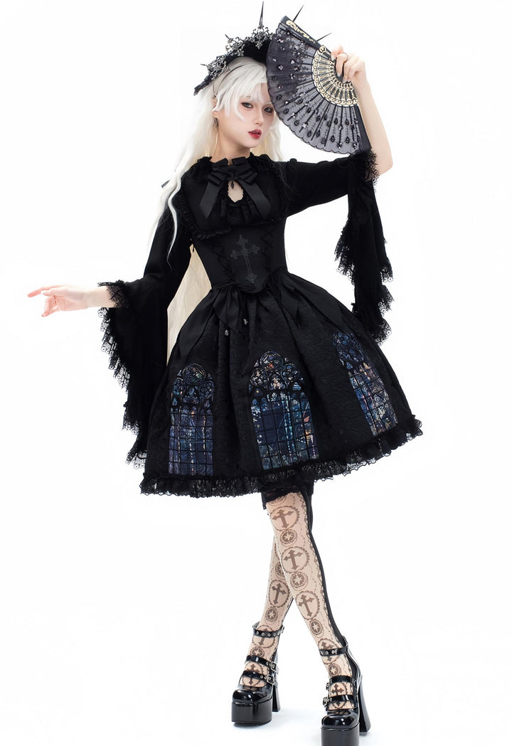 Susin Lolita~Night Traveler~Gothic Lolita Skirt Outfit Long Coat Shirt and Bustier Set