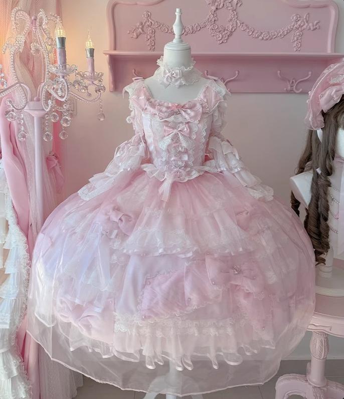 Mengfuzi - Gem Princess - Wedding Sweet Lolita JSK Dress Suit, Side Zipper (Pink / 2XL L M S XL) 44018:792366