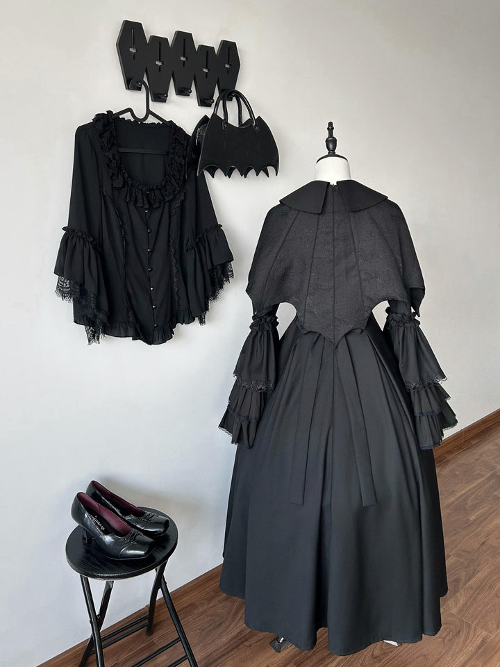 Muppet Mind Ben~Garden Witch~Gothic Lolita Dress Outfit Pointed Collar OP Batwing Cape 41414:772145