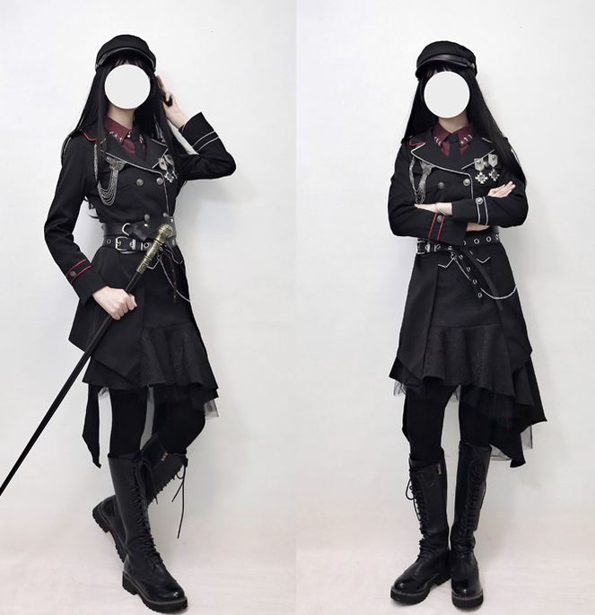 YourHighness~Gothic Lolita Suits Red Black Coat and SK leather pants L