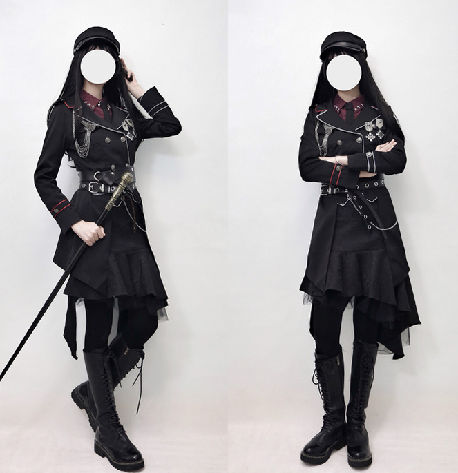 YourHighness~Gothic Lolita Suits Red Black Coat and SK leather pants L 