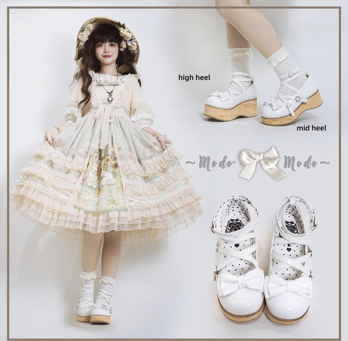 Puff Tata - Sweet Lolita Platform Shoes, Wood Grain Sole