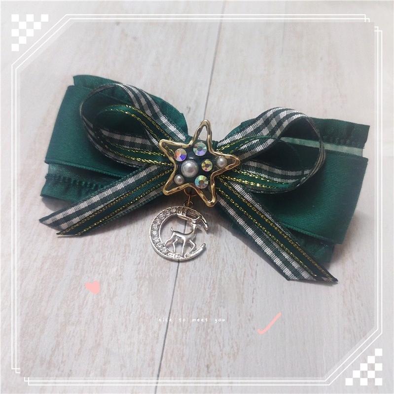 MoXiaoqing Handmade~Elegant Lolita HeaddressDark Green Butterfly Hair Accessory Choker Dark green star edge hair clip (one piece)  