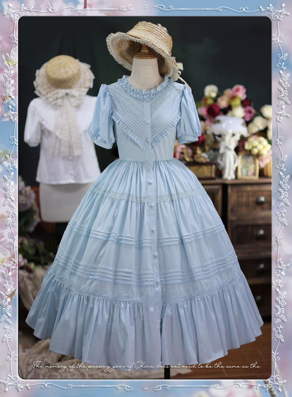 Tiny garden - Elegant Lolita Short Sleeve OP Multicolors S light blue