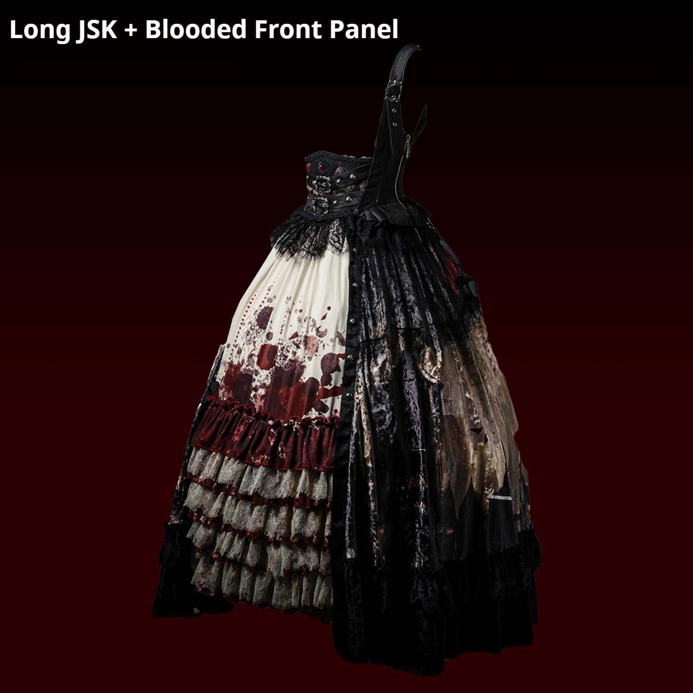 Caged Bird Hotel - Heretic Nun - Halloween Gothic Lolita JSK Dress & Blouse Set Long JSK + Blooded Front Panel S