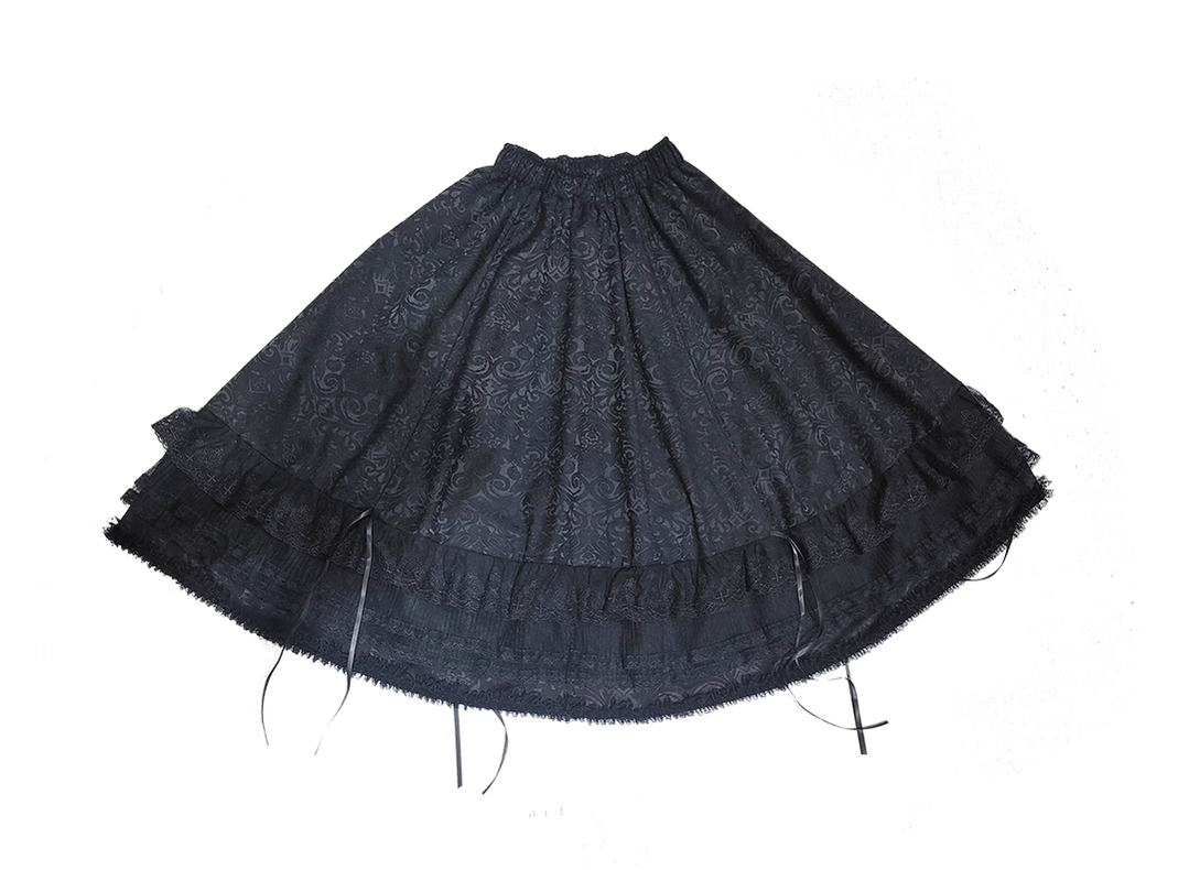 (BFM)Milu~Herbarium~Gothic Lolita Skirt Set Vest Blouse Multicolors S Black-Long Skirt 