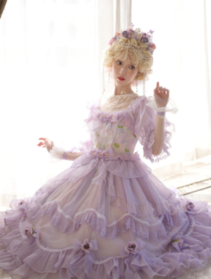 Cat Fairy~Miss Molly~Wedding Lolita Short Sleeved Chiffon OP   