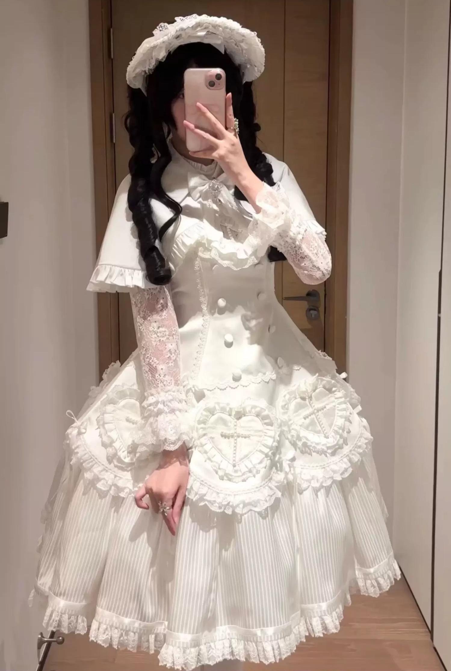 Nocthymn Cross - Gothic Lolita OP Dress with Pearled Cross, Detachable Sleeves 45813:863449
