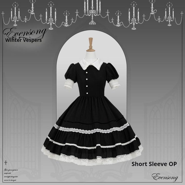 Mademoiselle Pearl~Winter Evening Prayer~Gothic Lolita Jumper Dress Embroidered Candlestick OP Dress XS Short-sleeved OP 