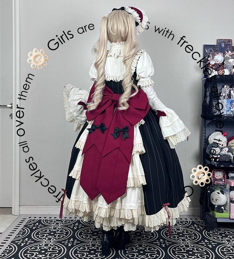 Striped Poem - Gothic Lolita Striped OP Dress with Detachable Sleeves 45403:850472