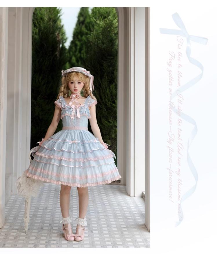The Seventh Doll - Summer Evening Banquet - Sweet Lolita JSK with Tiered Ruffle Design and Hat 42722:750917
