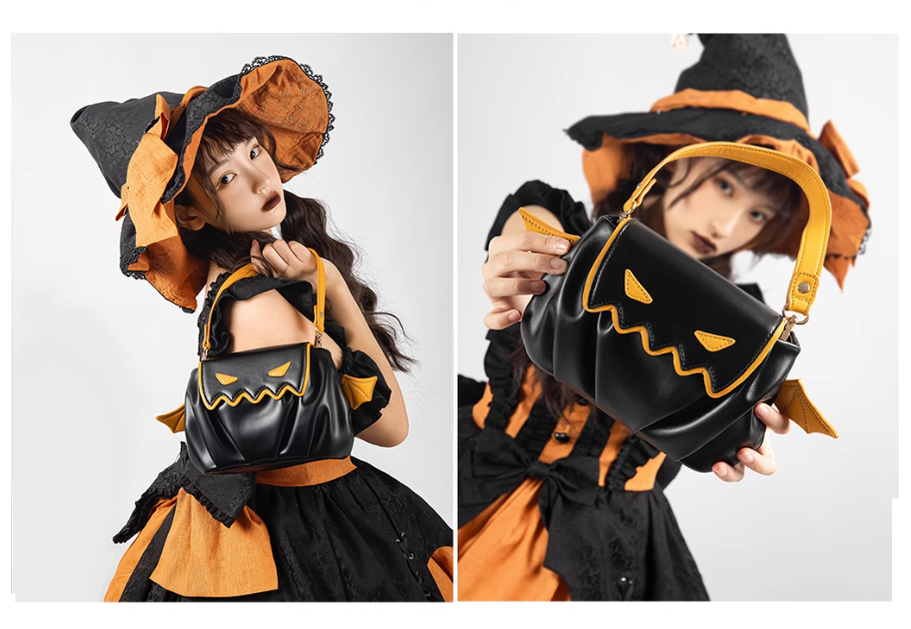 (Buyforme)IKUMA~Pumpkin Cute Goth Halloween Crossbody Bag   