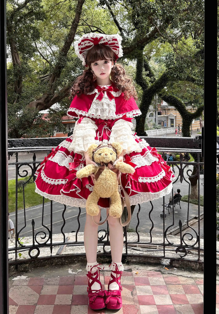 Cocoa Sweetheart~Victoria~Old School Lolita Dress Sweet Doll Lolita JSK Suit Red JSK Only Free Size