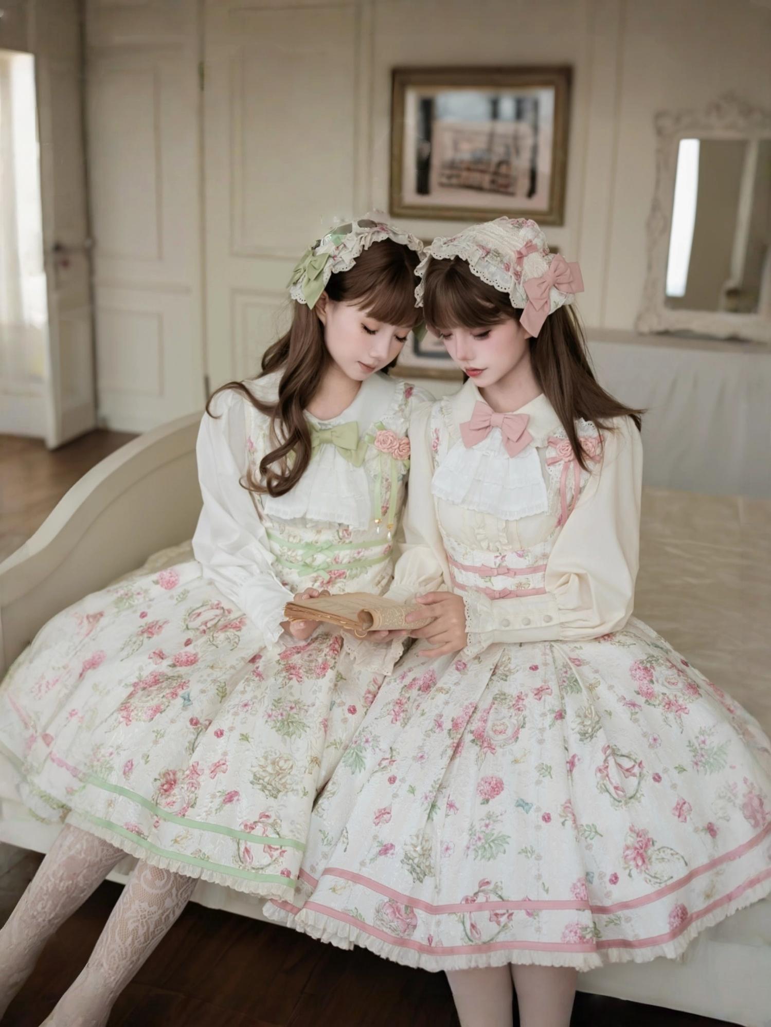 Hydrangea Tea Party - Classic Lolita Bust Supporting JSK, Mutton Sleeve Shirt