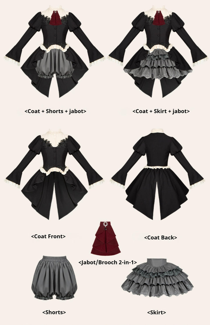 With PUJI~Night Feast~Gothic Lolita Suit Ouji Lolita Tailcoat Tiered Skirt Shorts 41692:712028