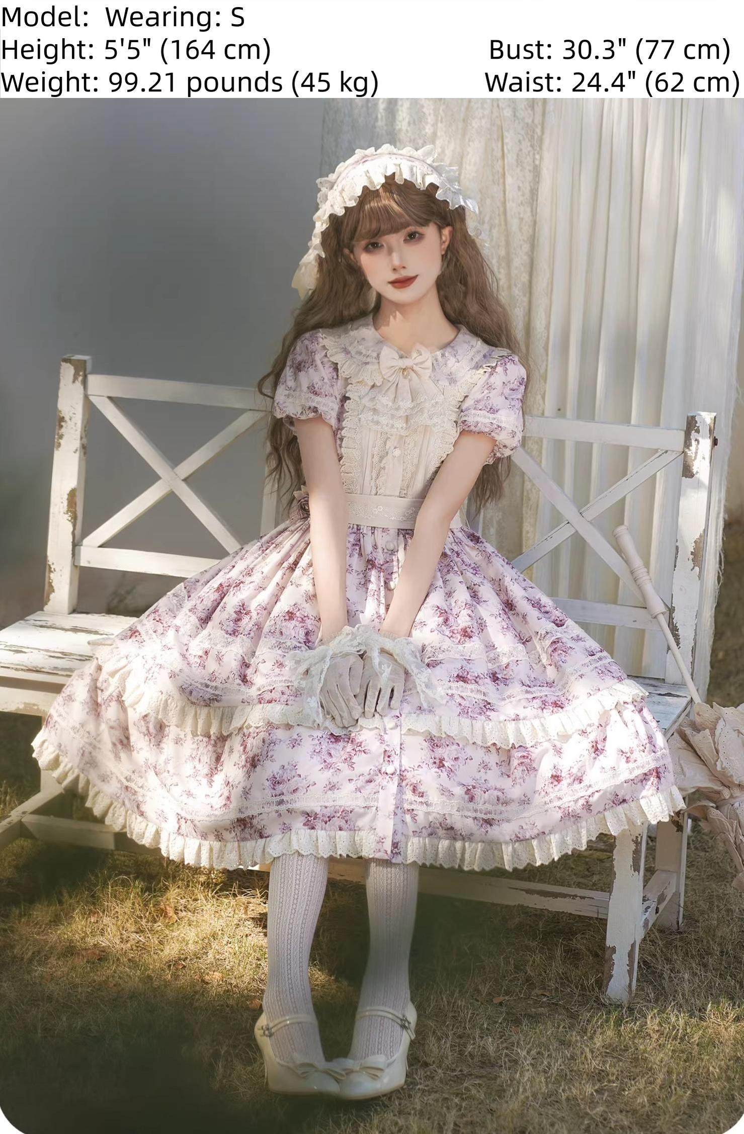 Black Rose - Printed Old School Lolita Dress, Front Opening 44636:817122