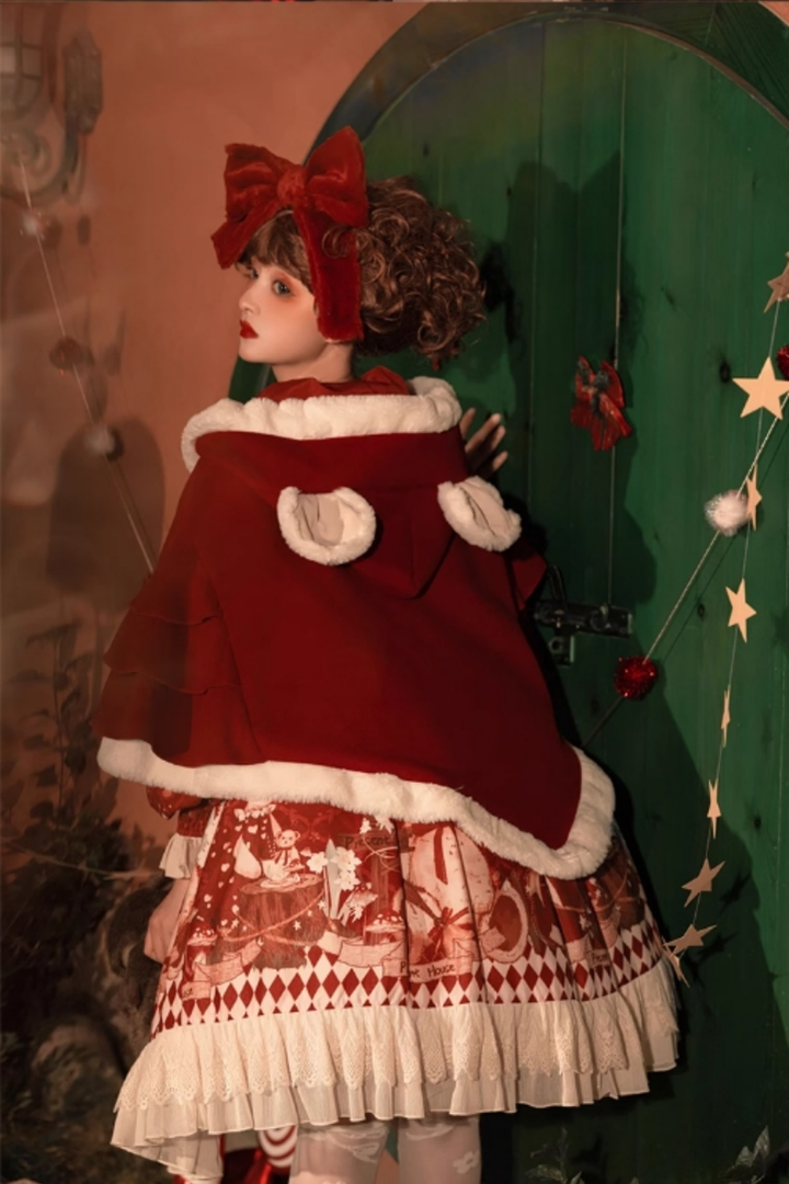 Sweet Date~Christmas Lolita OP Red Lolita Cape   