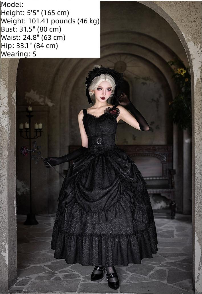 Under the Hanging Moon - Black Gothic Lolita SK Set, Modified Mamian Skirt