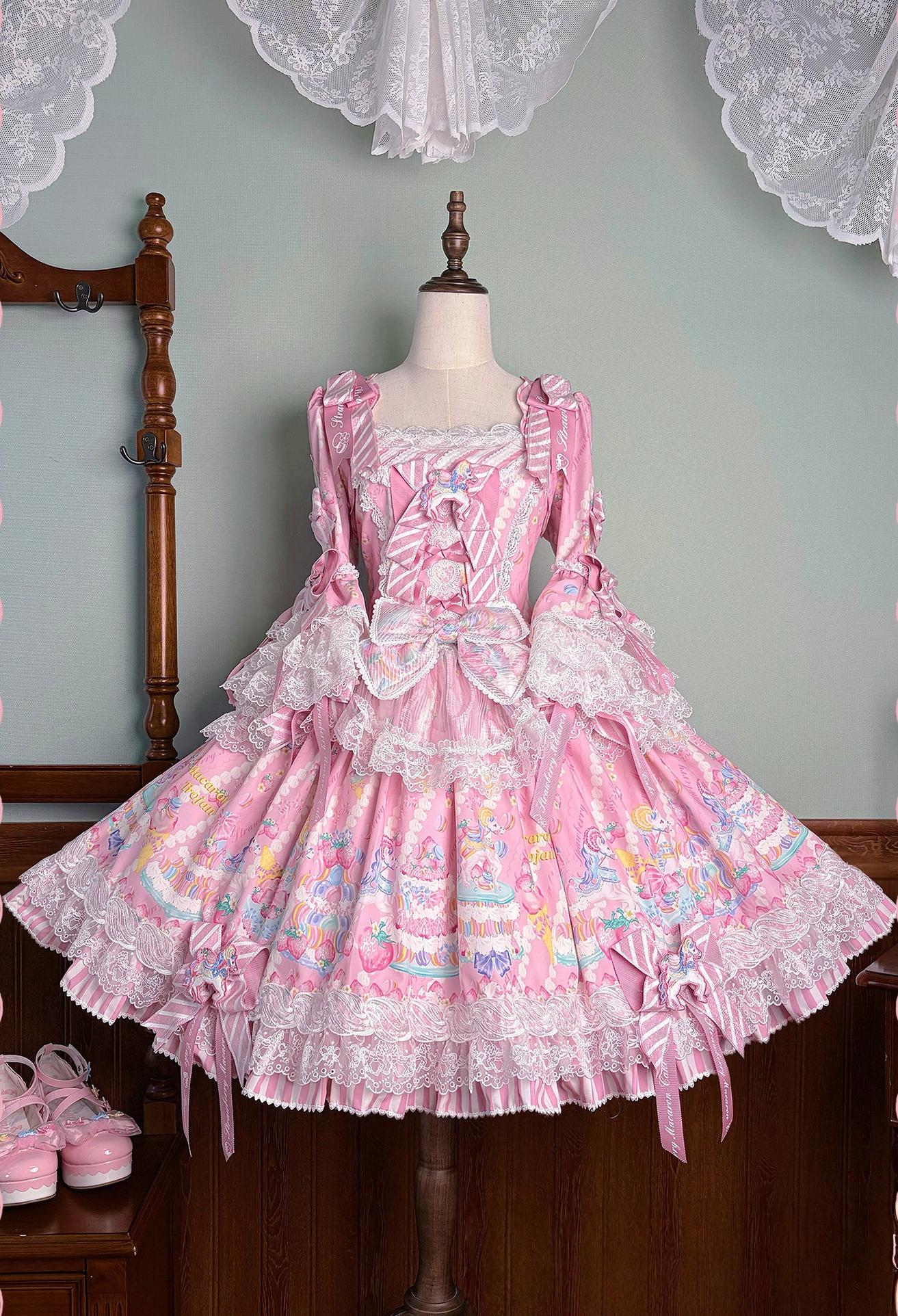 Macaron - Printed Sweet Lolita OP Dress, Old School Lolita JSK Available (L M S XL XS) 45078:834046