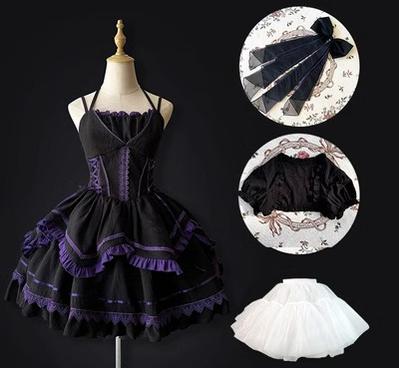 (BFM)Motadalu~Seine River~Gothic Lolita Dress Halloween Lolita JSK S black JSK+trailing+black bolero+pannier 