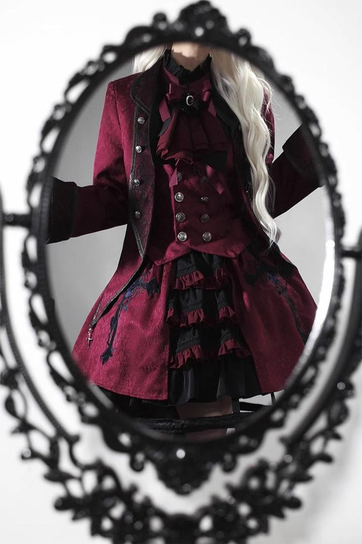 (BFM)CastleToo~Evil Twins~Ouji Lolita Vest Shorts Skirt Black Red Set   