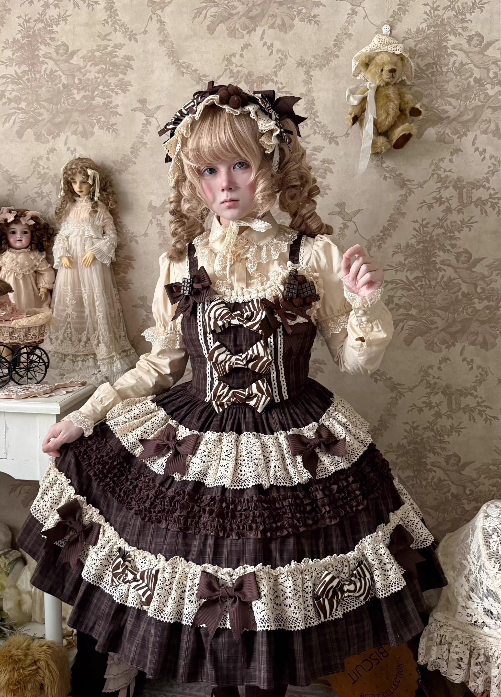 Coco Grace - Plaid Kawaii Lolita JSK Dress, Layered Ruffle & Bow