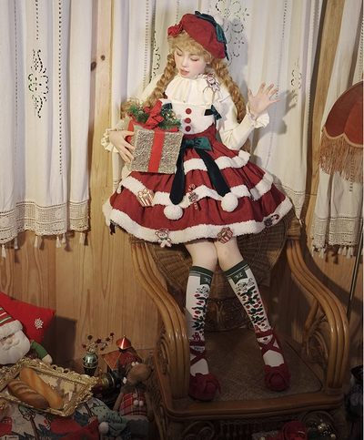 Alice Girl~Lolita Gingerbread Bear~Christmas Lolita Dress Red Jumper Dress   