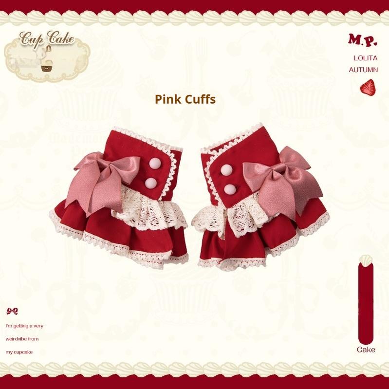 Mademoiselle Pearl~Cup Cake~Sweet Lolita OP Dress Kawaii Lolita JSK SK Cuffs - pink XS 